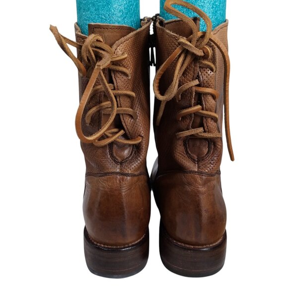 Bed Stu Newark Riding Mid Calf Brown Leather Boots Size 9 Lace Up Western Moto - Picture 5 of 16